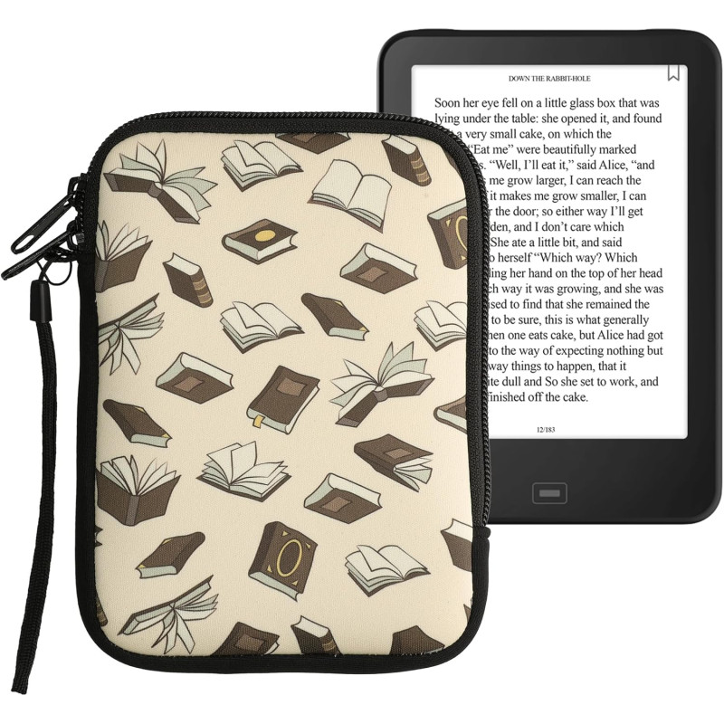 Kwmobile housse de protection pour liseuse - étui de protection 17 x 12 x 2 cm pour e-reader en néoprène - beige-marron-doré