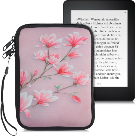 kwmobile Housse de Protection pour Liseuse - Étui de Protection 17 x 12 x 2 cm pour E-Reader en Néoprène - Rose Clair-Blanc-Rose