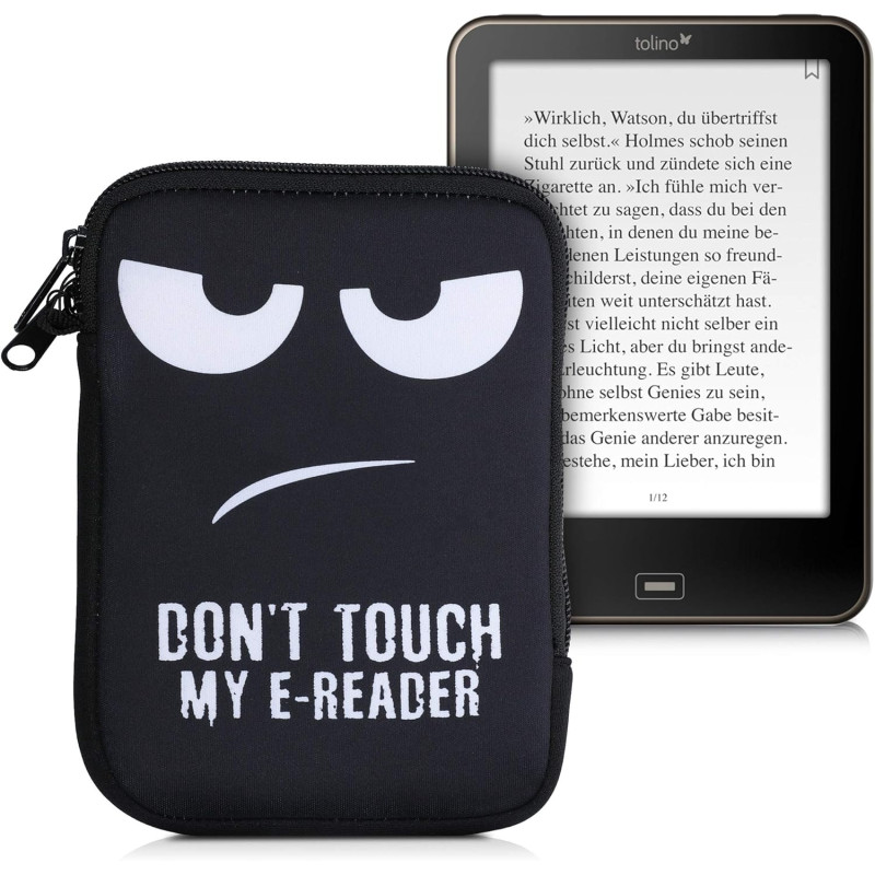 kwmobile Housse de Protection pour Liseuse - Étui de Protection 17 x 12 x 2 cm pour E-Reader en Néoprène - Blanc-Noir