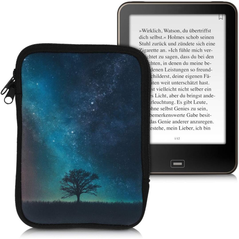 kwmobile Housse de Protection pour Liseuse - Étui de Protection 17 x 12 x 2 cm pour E-Reader en Néoprène - Bleu-Gris-Noir