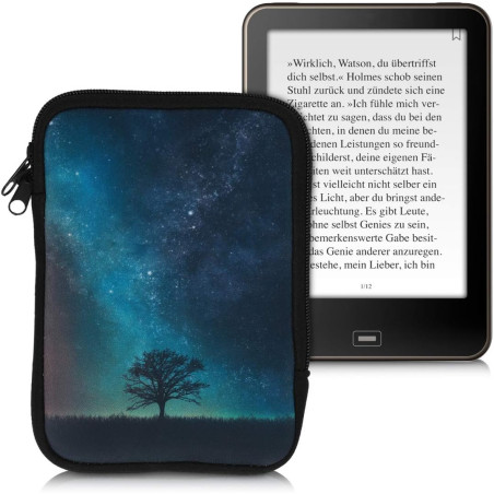 kwmobile Housse de Protection pour Liseuse - Étui de Protection 17 x 12 x 2 cm pour E-Reader en Néoprène - Bleu-Gris-Noir