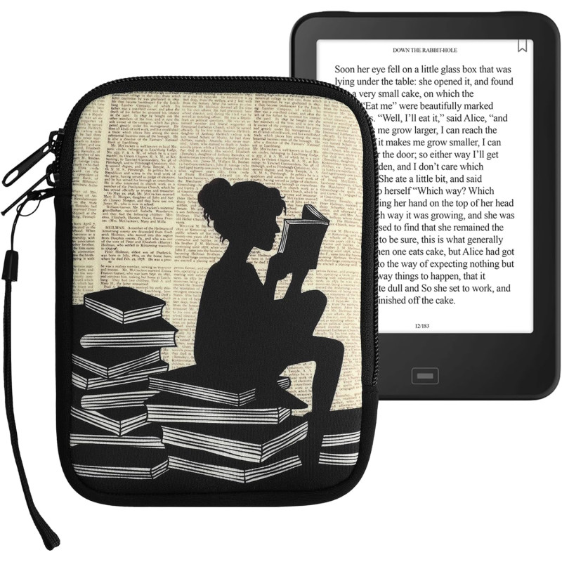 Kwmobile housse de protection pour liseuse - étui de protection 17 x 12 x 2 cm pour e-reader en néoprène - noir-beige