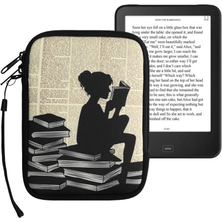 Kwmobile housse de protection pour liseuse - étui de protection 17 x 12 x 2 cm pour e-reader en néoprène - noir-beige