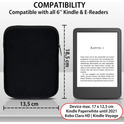 Mygadget pochette en néoprène pour tablette jusqu'à 6 pouces [ 16,5 x 12,5 cm ] – housse de protection compatible avec kindle pa