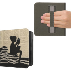 Kwmobile étui compatible avec kobo libra colour coque - étui à rabat magnétique tablette ereader similicuir avec sangle - noir-b