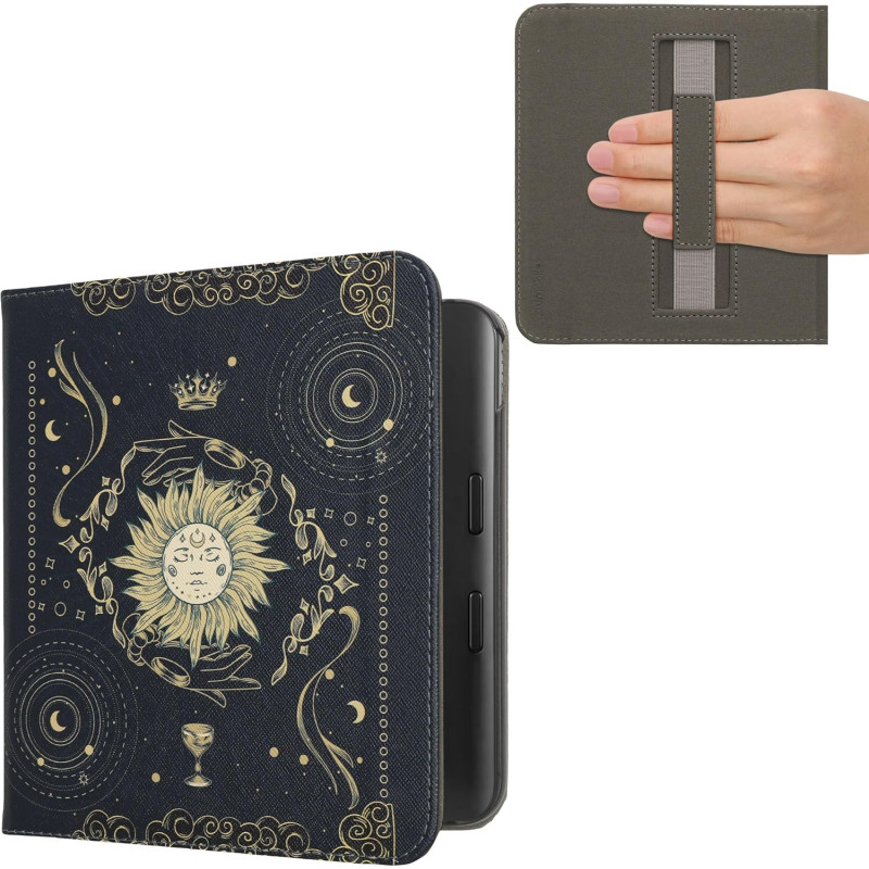 kwmobile Étui Compatible avec Kobo Libra Colour Coque - Étui à Rabat magnétique Tablette eReader Similicuir avec Sangle - Bleu f