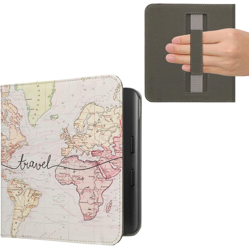 kwmobile Étui Compatible avec Kobo Libra Colour Coque - Étui à Rabat magnétique Tablette eReader Similicuir avec Sangle - Noir-M