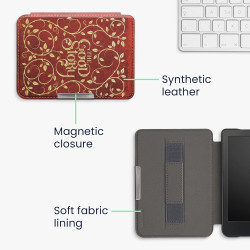 Kwmobile étui compatible avec kobo clara hd coque - étui à rabat magnétique tablette ereader similicuir avec sangle - jaune-oran