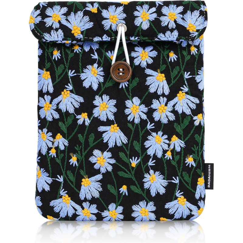 Dadanism 6-7 pouces liseuses housse sac avec broderie florale de marguerites pour 7" nouveau kindle paperblanc/colorsoft signatu