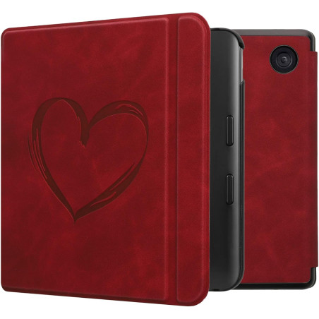 kwmobileÉtui Compatible avec Kobo Libra Colour Coque - Étui à Rabat magnétique tabletteeReader Similicuir - Rouge foncé