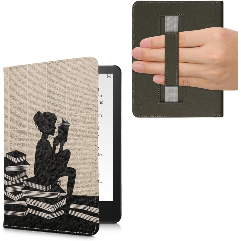 Kwmobile etui compatible avec kindle paperblanc 11e génération - étui à rabat magnétique tablette ereader similicuir avec sangle