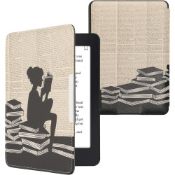 Kwmobile étui compatible avec amazon kindle paperblanc coque - étui à rabat magnétique tablette ereader similicuir - noir-beige