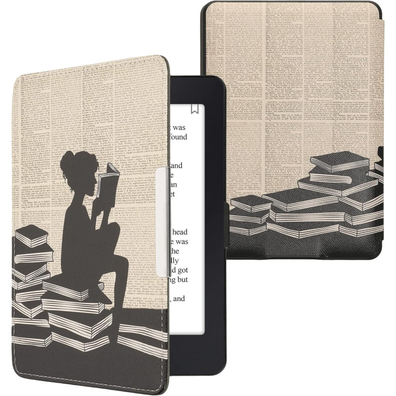 Kwmobile étui compatible avec amazon kindle paperblanc coque - étui à rabat magnétique tablette ereader similicuir - noir-beige