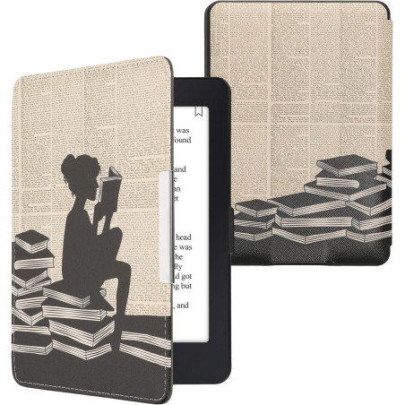 Kwmobile étui compatible avec amazon kindle paperblanc coque - étui à rabat magnétique tablette ereader similicuir - noir-beige