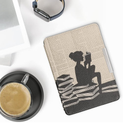 Kwmobile étui compatible avec amazon kindle paperblanc coque - étui à rabat magnétique tablette ereader similicuir - noir-beige