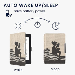 Kwmobile étui compatible avec amazon kindle paperblanc coque - étui à rabat magnétique tablette ereader similicuir - noir-beige