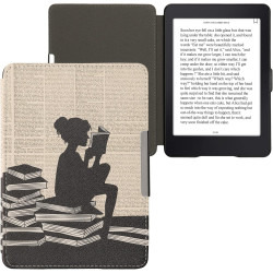 Kwmobile étui compatible avec amazon kindle paperblanc coque - étui à rabat magnétique tablette ereader similicuir - noir-beige