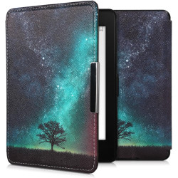 Kwmobile étui compatible avec amazon kindle paperblanc coque - étui à rabat magnétique tablette ereader similicuir - bleu-gris-n