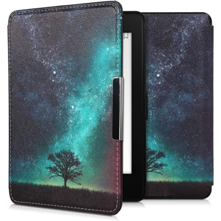 Kwmobile étui compatible avec amazon kindle paperblanc coque - étui à rabat magnétique tablette ereader similicuir - bleu-gris-n