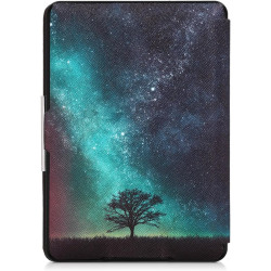 Kwmobile étui compatible avec amazon kindle paperblanc coque - étui à rabat magnétique tablette ereader similicuir - bleu-gris-n