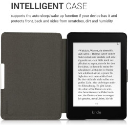 Kwmobile étui compatible avec amazon kindle paperblanc coque - étui à rabat magnétique tablette ereader similicuir - bleu-gris-n