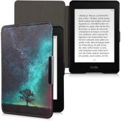 Kwmobile étui compatible avec amazon kindle paperblanc coque - étui à rabat magnétique tablette ereader similicuir - bleu-gris-n
