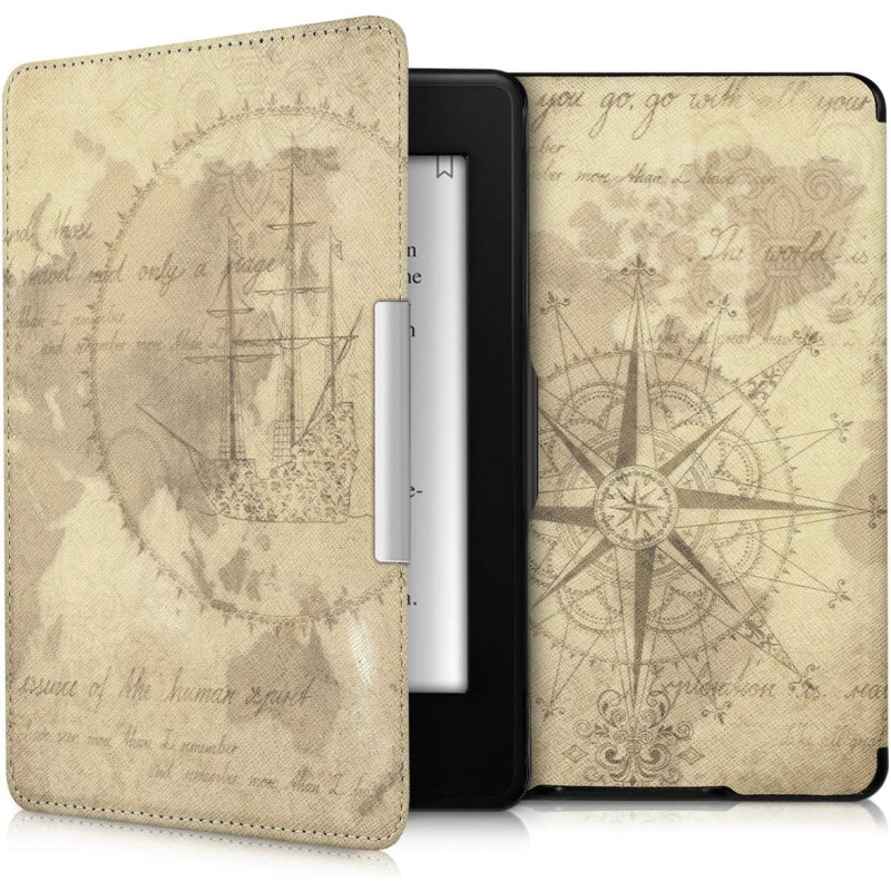 Kwmobile étui compatible avec amazon kindle paperblanc coque - étui à rabat magnétique tablette ereader similicuir - marron-marr