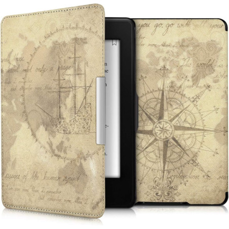 Kwmobile étui compatible avec amazon kindle paperblanc coque - étui à rabat magnétique tablette ereader similicuir - marron-marr