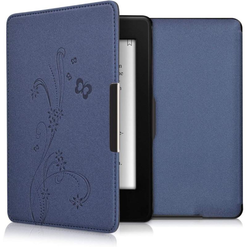 Kwmobile étui compatible avec amazon kindle paperblanc coque - étui à rabat magnétique tablette ereader similicuir - bleu foncé