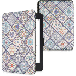 Kwmobile étui compatible avec amazon kindle paperblanc coque - étui à rabat magnétique tablette ereader similicuir - bleu-orange