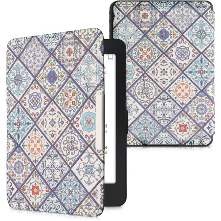 Kwmobile étui compatible avec amazon kindle paperblanc coque - étui à rabat magnétique tablette ereader similicuir - bleu-orange