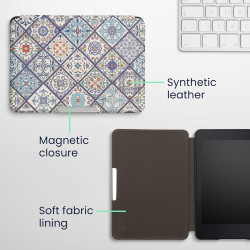 Kwmobile étui compatible avec amazon kindle paperblanc coque - étui à rabat magnétique tablette ereader similicuir - bleu-orange