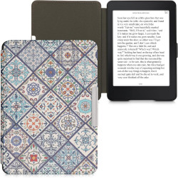 Kwmobile étui compatible avec amazon kindle paperblanc coque - étui à rabat magnétique tablette ereader similicuir - bleu-orange