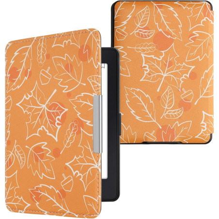 Kwmobile étui compatible avec amazon kindle paperblanc coque - étui à rabat magnétique tablette ereader similicuir - blanc-orang