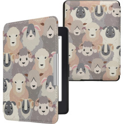 Kwmobile étui compatible avec amazon kindle paperblanc coque - étui à rabat magnétique tablette ereader similicuir - blanc-marro
