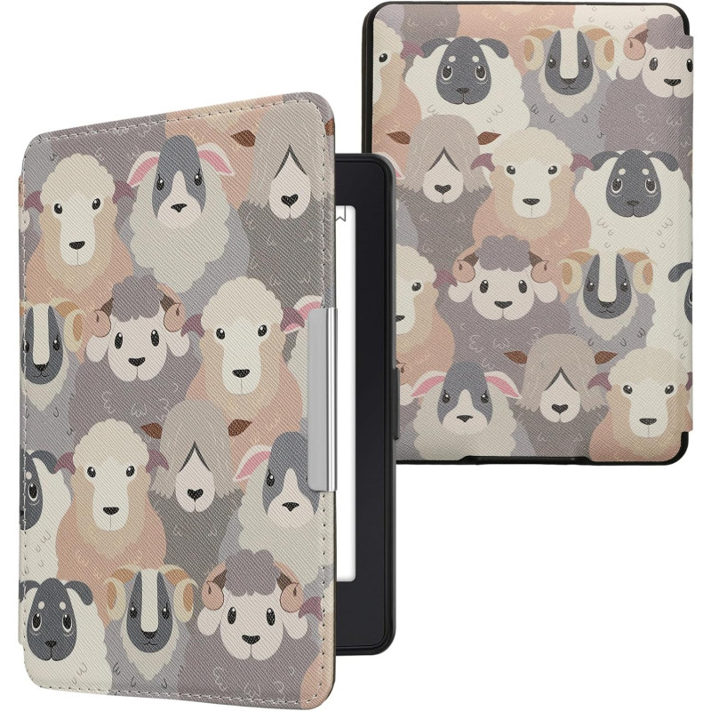 Kwmobile étui compatible avec amazon kindle paperblanc coque - étui à rabat magnétique tablette ereader similicuir - blanc-marro