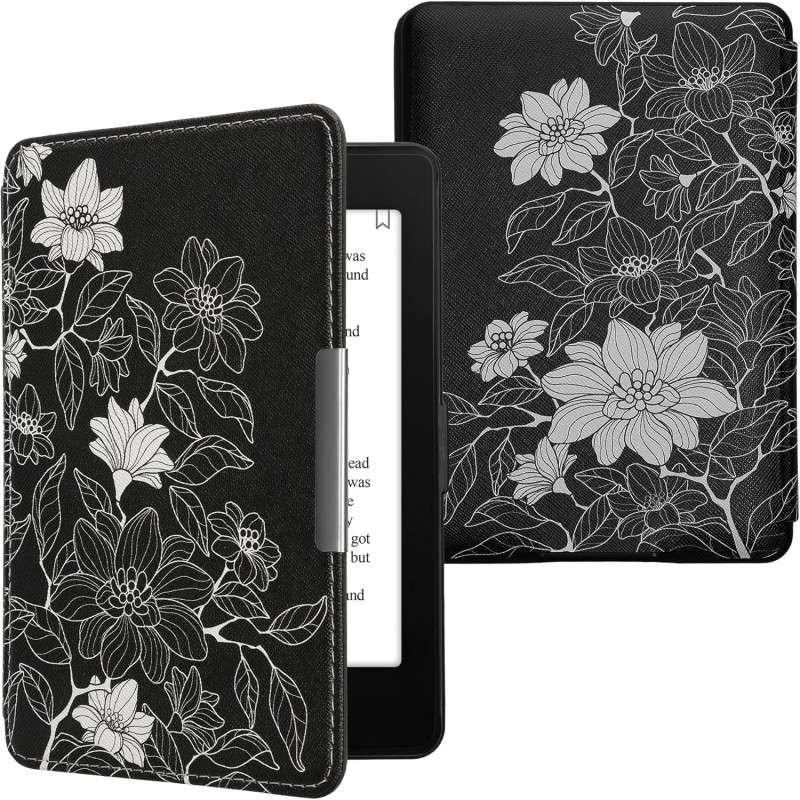 Kwmobile étui compatible avec amazon kindle paperblanc coque - étui à rabat magnétique tablette ereader similicuir - blanc-noir