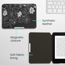 Kwmobile étui compatible avec amazon kindle paperblanc coque - étui à rabat magnétique tablette ereader similicuir - blanc-noir