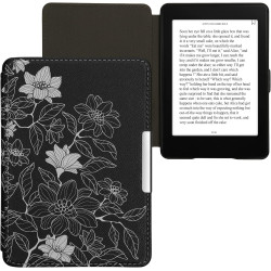 Kwmobile étui compatible avec amazon kindle paperblanc coque - étui à rabat magnétique tablette ereader similicuir - blanc-noir
