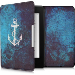 Kwmobile étui compatible avec amazon kindle paperblanc coque - étui à rabat magnétique tablette ereader similicuir - blanc-bleu