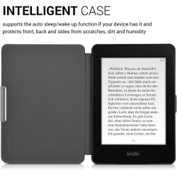 Kwmobile étui compatible avec amazon kindle paperblanc coque - étui à rabat magnétique tablette ereader similicuir - blanc-bleu