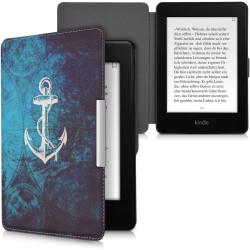 Kwmobile étui compatible avec amazon kindle paperblanc coque - étui à rabat magnétique tablette ereader similicuir - blanc-bleu