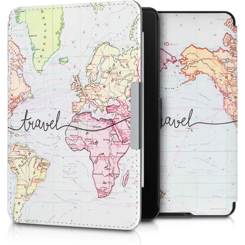 Kwmobile étui compatible avec amazon kindle paperblanc coque - étui à rabat magnétique tablette ereader similicuir - noir-multic
