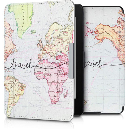 Kwmobile étui compatible avec amazon kindle paperblanc coque - étui à rabat magnétique tablette ereader similicuir - noir-multic