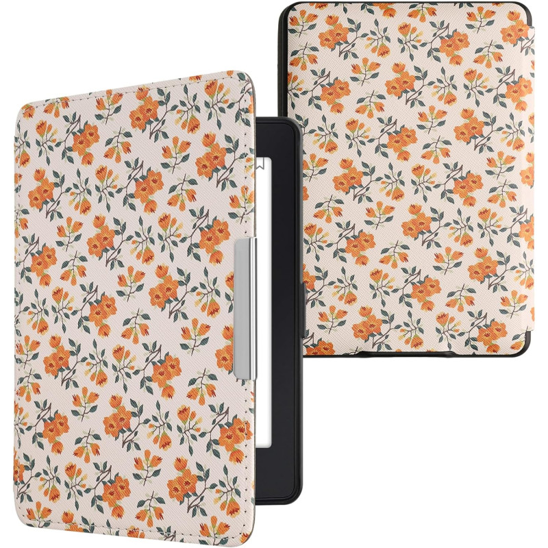 Kwmobile étui compatible avec amazon kindle paperblanc coque - étui à rabat magnétique tablette ereader similicuir - jaune-vert-