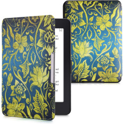 Kwmobile étui compatible avec amazon kindle paperblanc coque - étui à rabat magnétique tablette ereader similicuir - jaune-bleu-