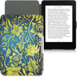 Kwmobile étui compatible avec amazon kindle paperblanc coque - étui à rabat magnétique tablette ereader similicuir - jaune-bleu-