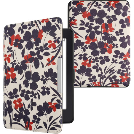 Kwmobile étui compatible avec amazon kindle paperblanc coque - étui à rabat magnétique tablette ereader similicuir - bleu-rouge-