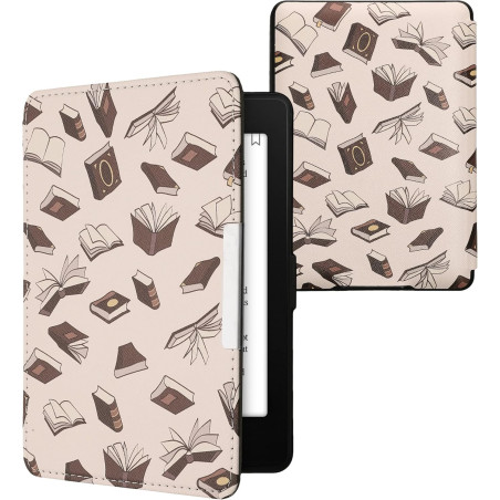 Kwmobile étui compatible avec amazon kindle paperblanc coque - étui à rabat magnétique tablette ereader similicuir - beige-marro