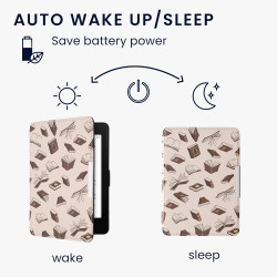 Kwmobile étui compatible avec amazon kindle paperblanc coque - étui à rabat magnétique tablette ereader similicuir - beige-marro